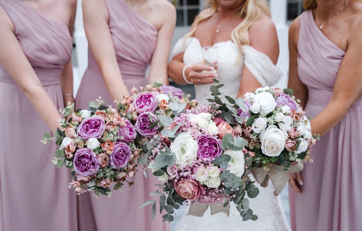 bride and bridesmaids at shenley cricket club