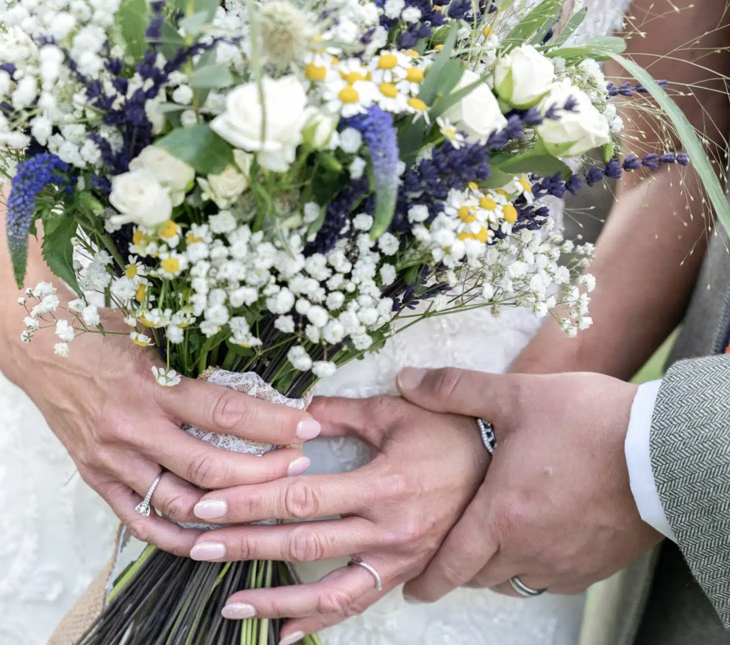 Bride and groom walking through Milton Keynes park – natural wedding photographer Milton Keynes