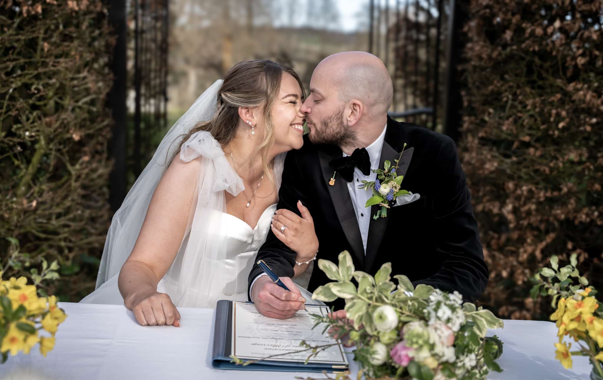 bride and groom cuddling