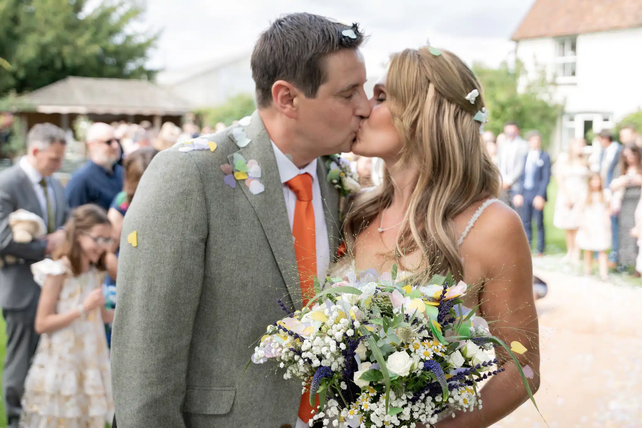 Candid laughter during ceremony in Oxfordshire countryside barn